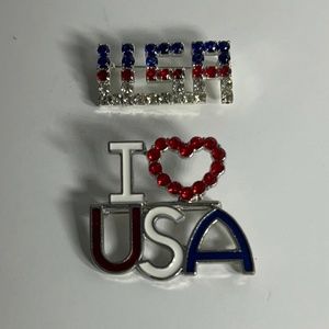 Two Vintage Rhinestone Brooches One is I ♥️ USA and the other is USA